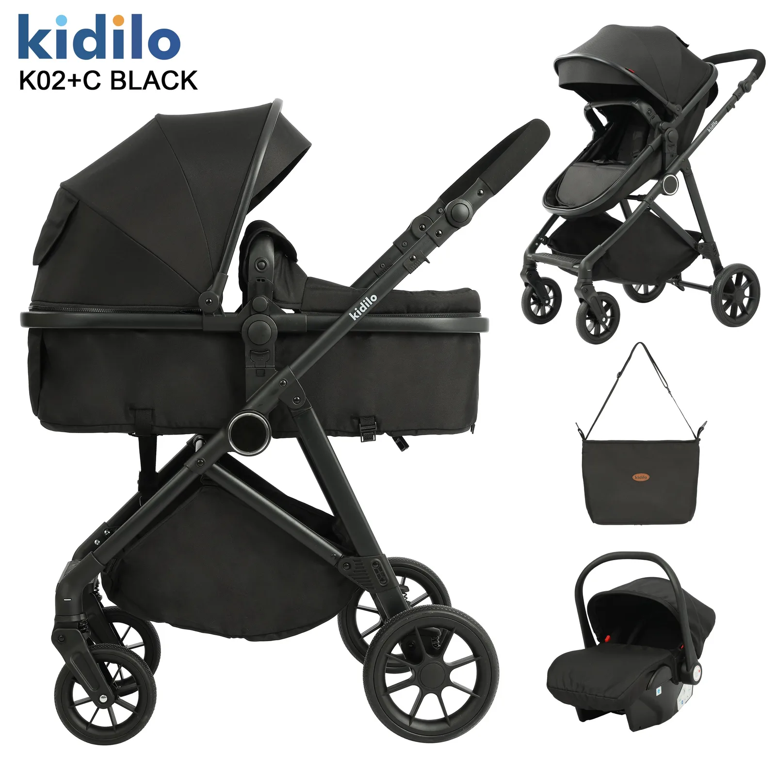 Kidilo K02+C Karrocë për Fëmijë 3 në 1